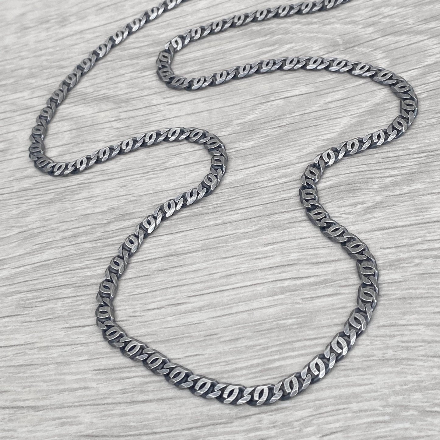 New listing - Men's oxidised silver unique curb chain - 4.8mm wide - 24 inch - British vintage jewellery