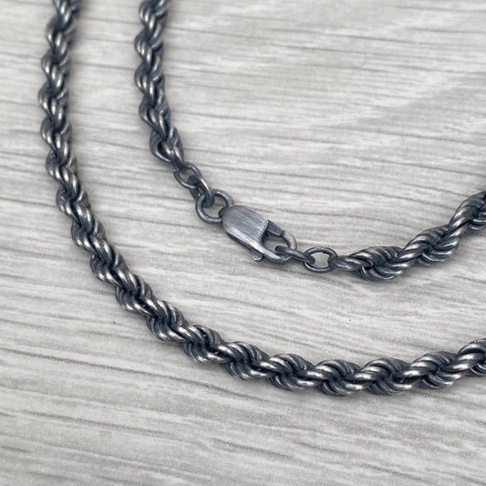 New listing - Men's oxidised silver rope chain - 4.3mm wide - 20 inch - British vintage jewellery