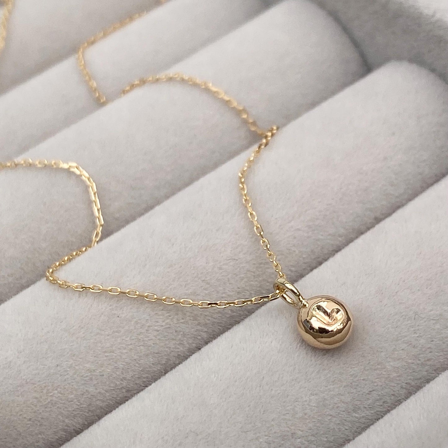 Handmade 9ct yellow, white or rose gold tiny letter nugget charm pendant on a fine trace chain