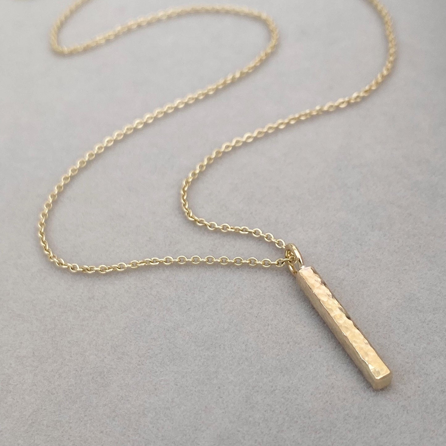 Handmade 9ct solid yellow, rose or white gold ingot bar charm pendant on a trace chain
