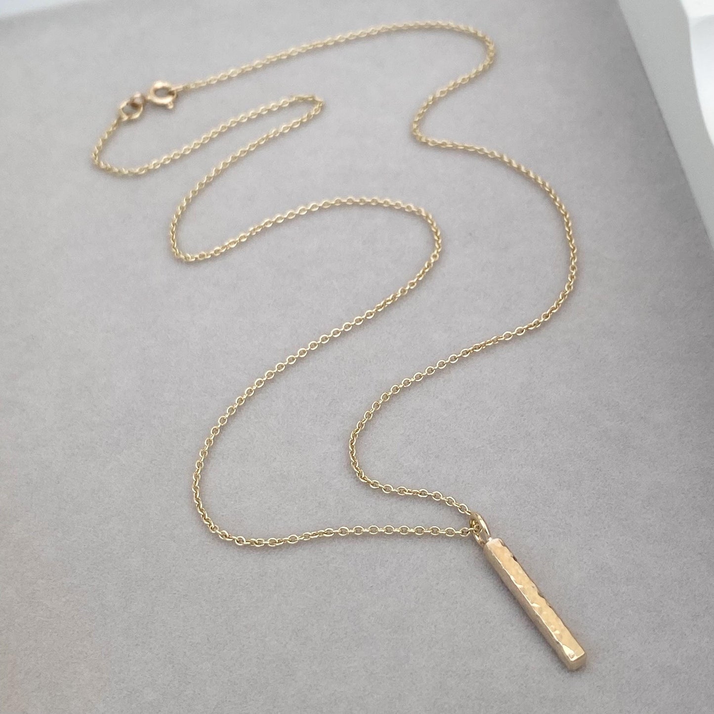 Handmade 9ct solid yellow, rose or white gold ingot bar charm pendant on a trace chain