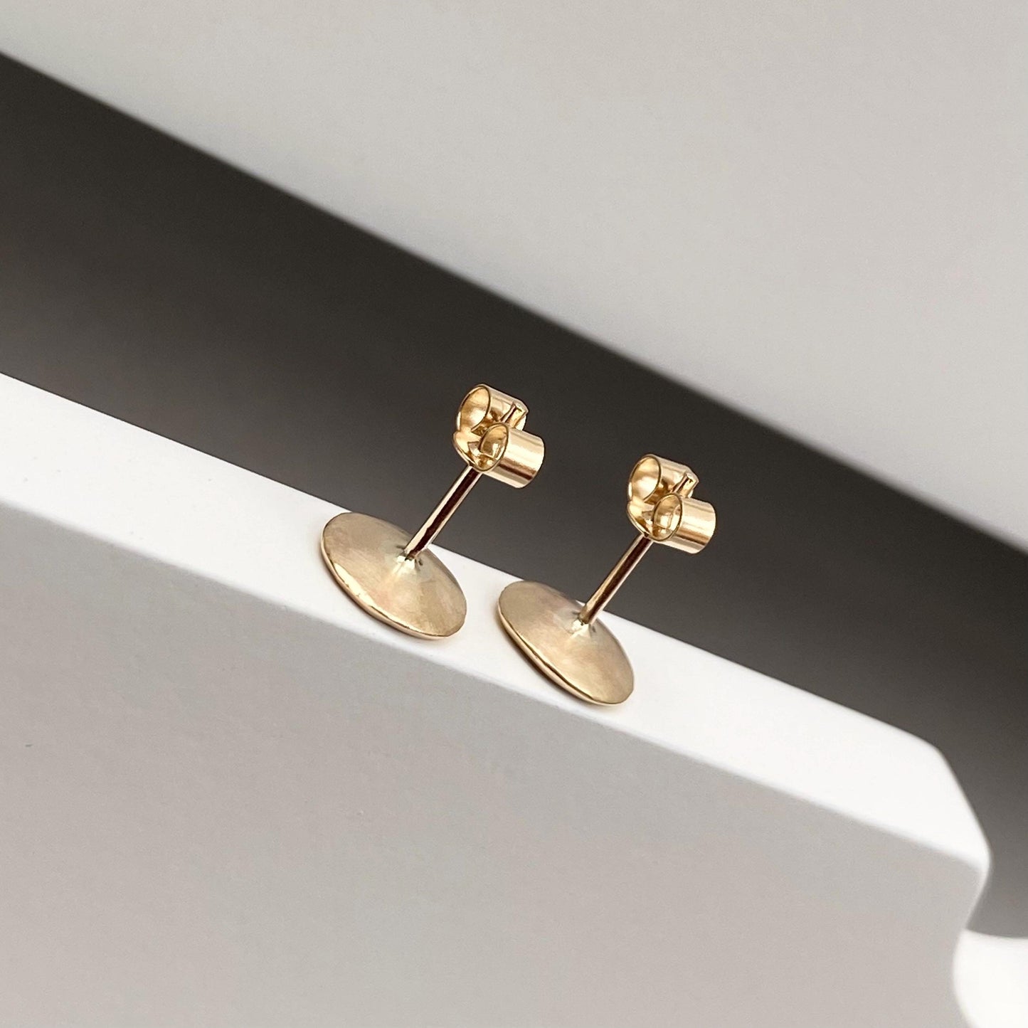 Handmade 9ct yellow gold small 7mm disc petal stud earrings - Also available in 9ct white or 9ct rose gold