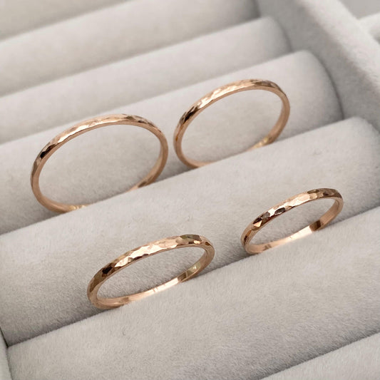 Handmade 9ct rose gold hammered finish 1.5mm skinny rings - Made from vintage gold