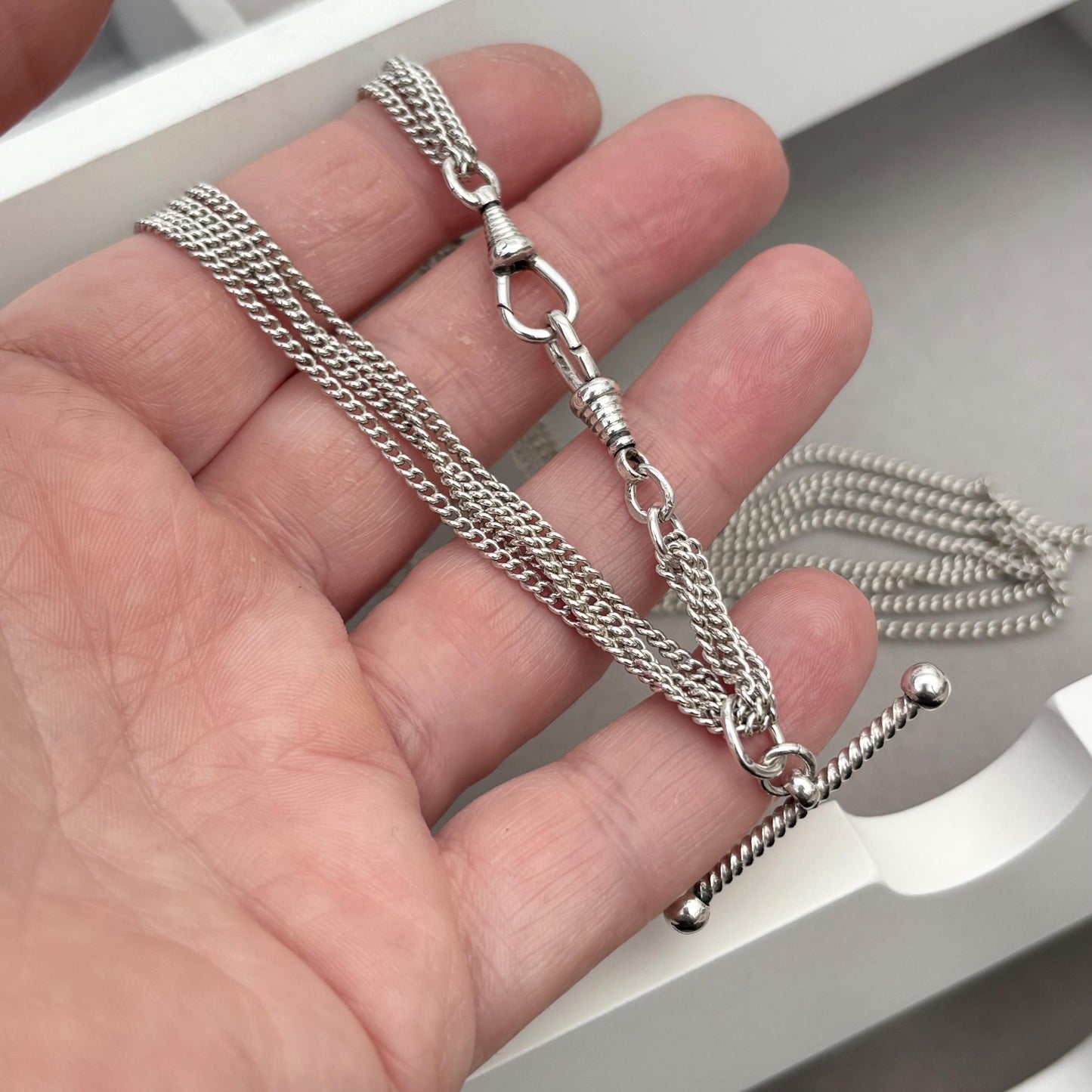 Vintage silver Albert swivel clasp curb chain t-bar necklace