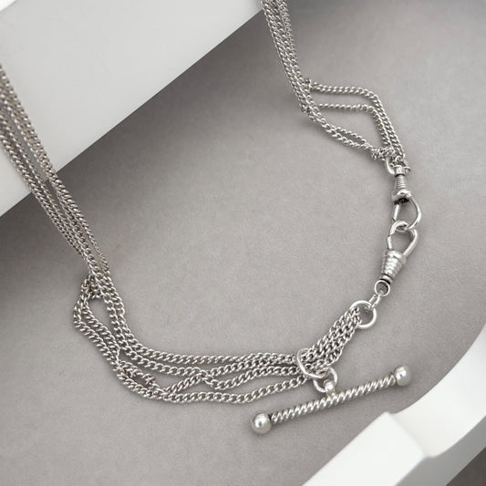 Vintage silver Albert swivel clasp curb chain t-bar necklace
