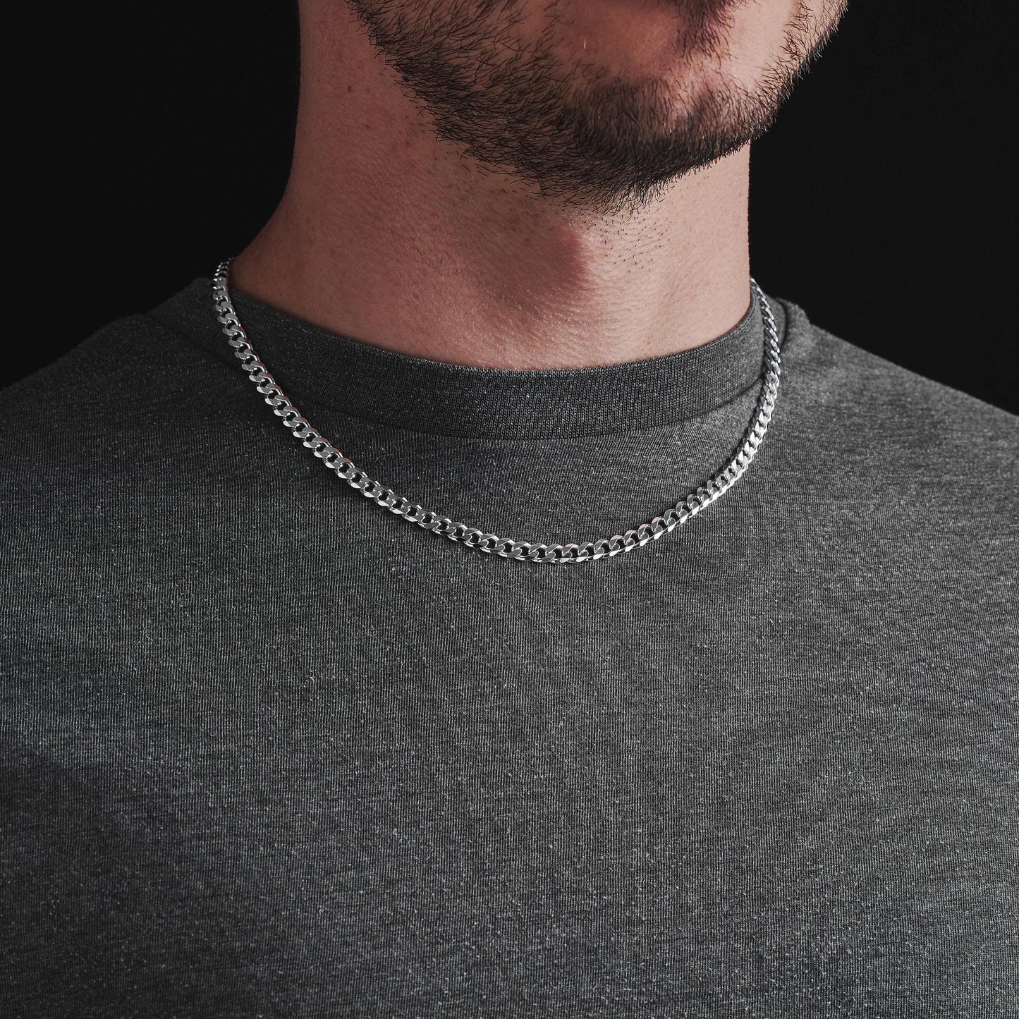 Solid silver heavy 5.5mm wide curb chain - Oxidised or polished