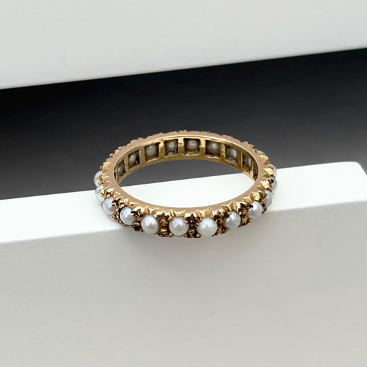 Vintage 1980s 9ct yellow gold pearl band