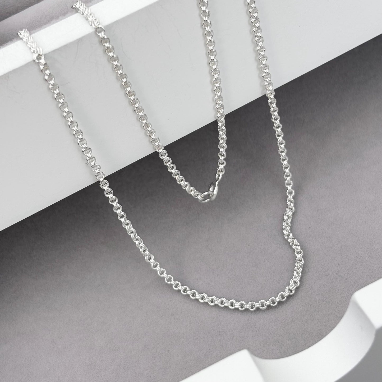 Oxidised or polished sterling silver 2.2mm wide double link belcher chain