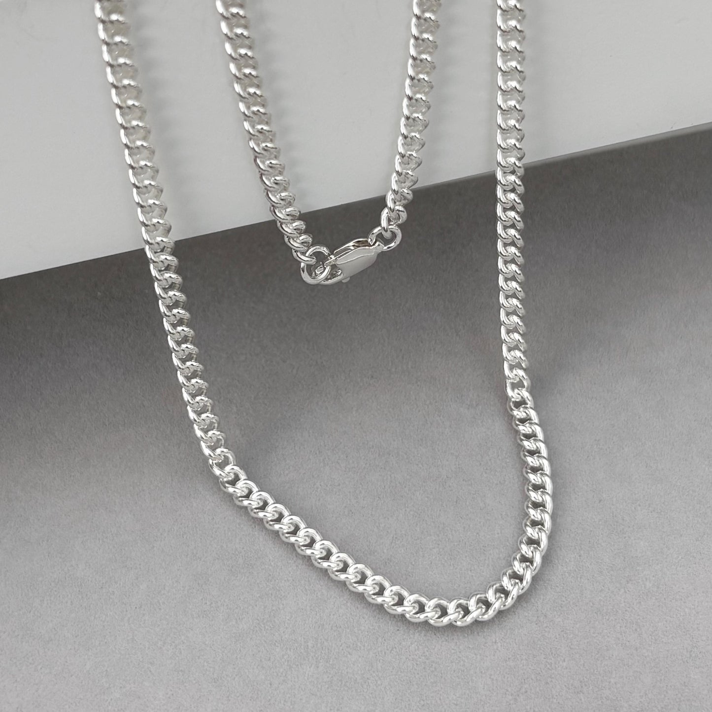Oxidised or polished sterling silver rounded curb chain