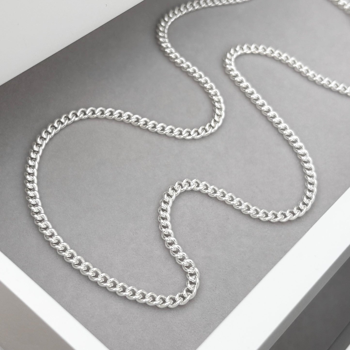 Oxidised or polished sterling silver rounded curb chain