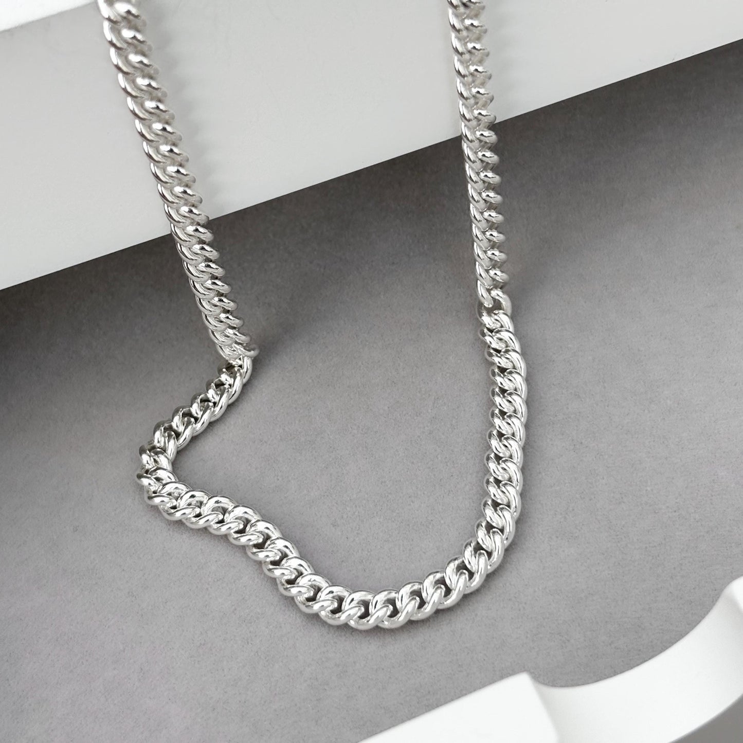Oxidised or polished sterling silver rounded curb chain