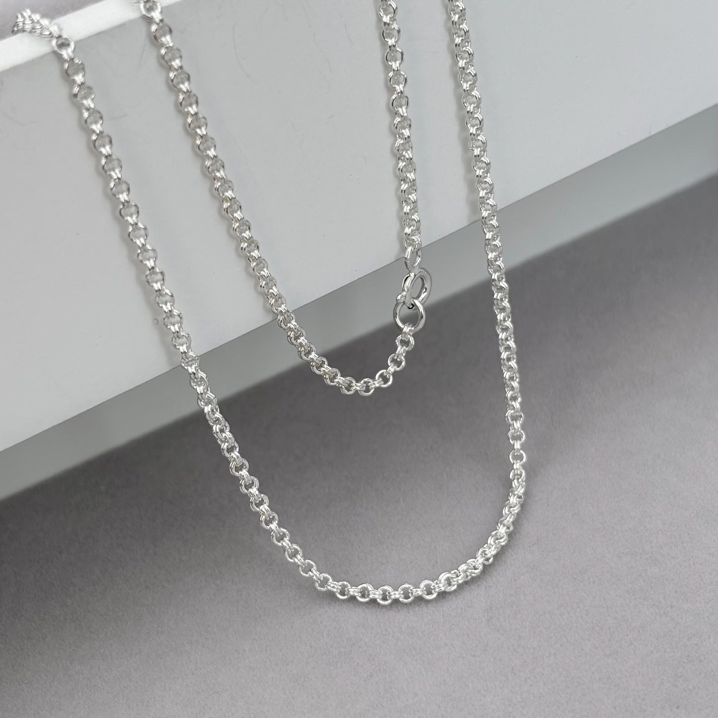 Oxidised or polished sterling silver 2.2mm wide double link belcher chain