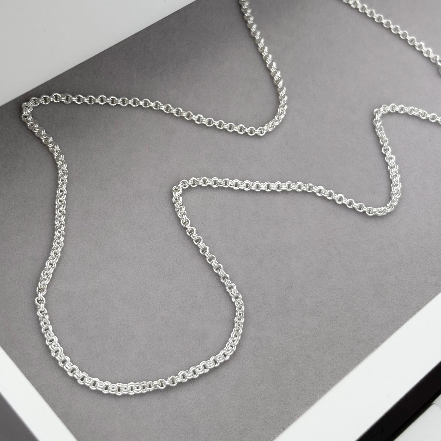 Oxidised or polished sterling silver 2.2mm wide double link belcher chain