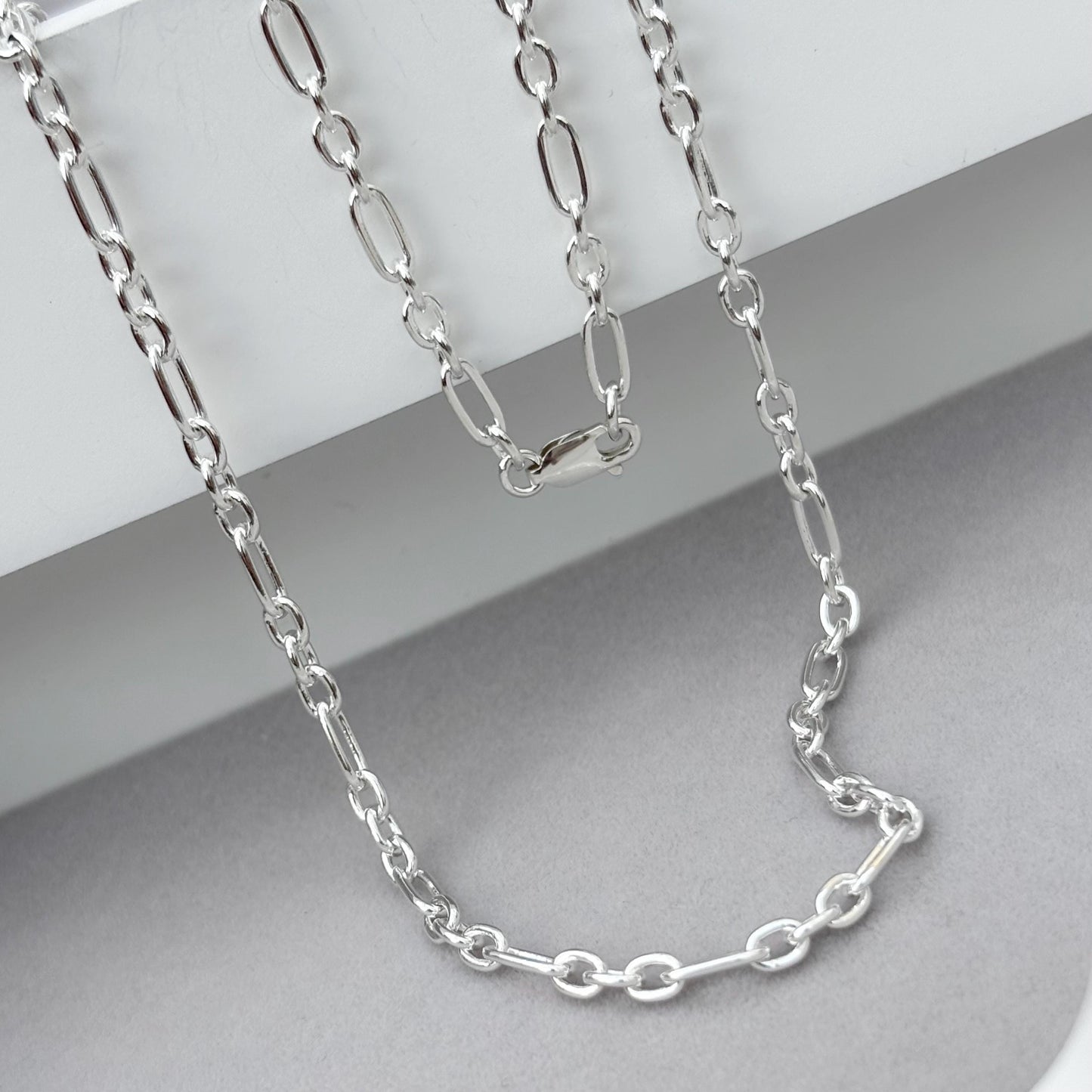 Oxidised or polished sterling silver fetter link chain