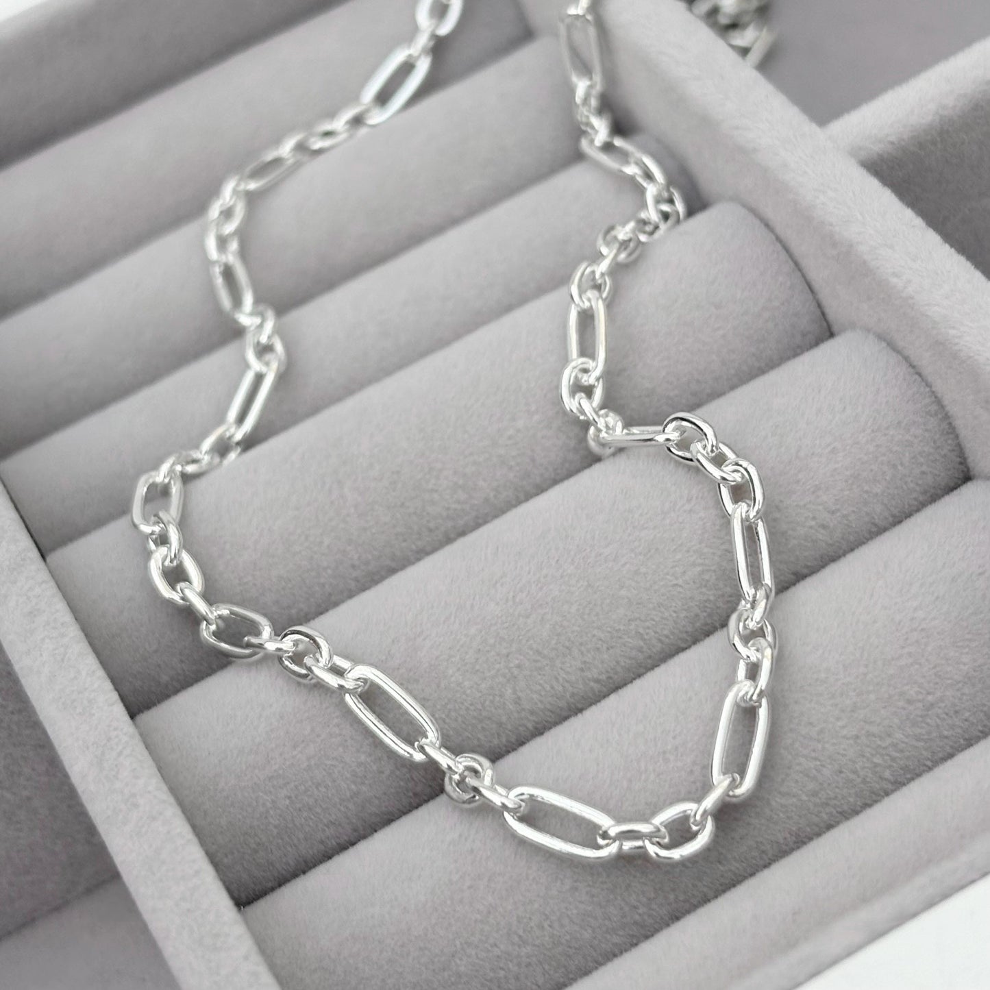 Oxidised or polished sterling silver fetter link chain
