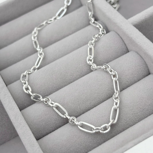 Oxidised or polished sterling silver fetter link chain