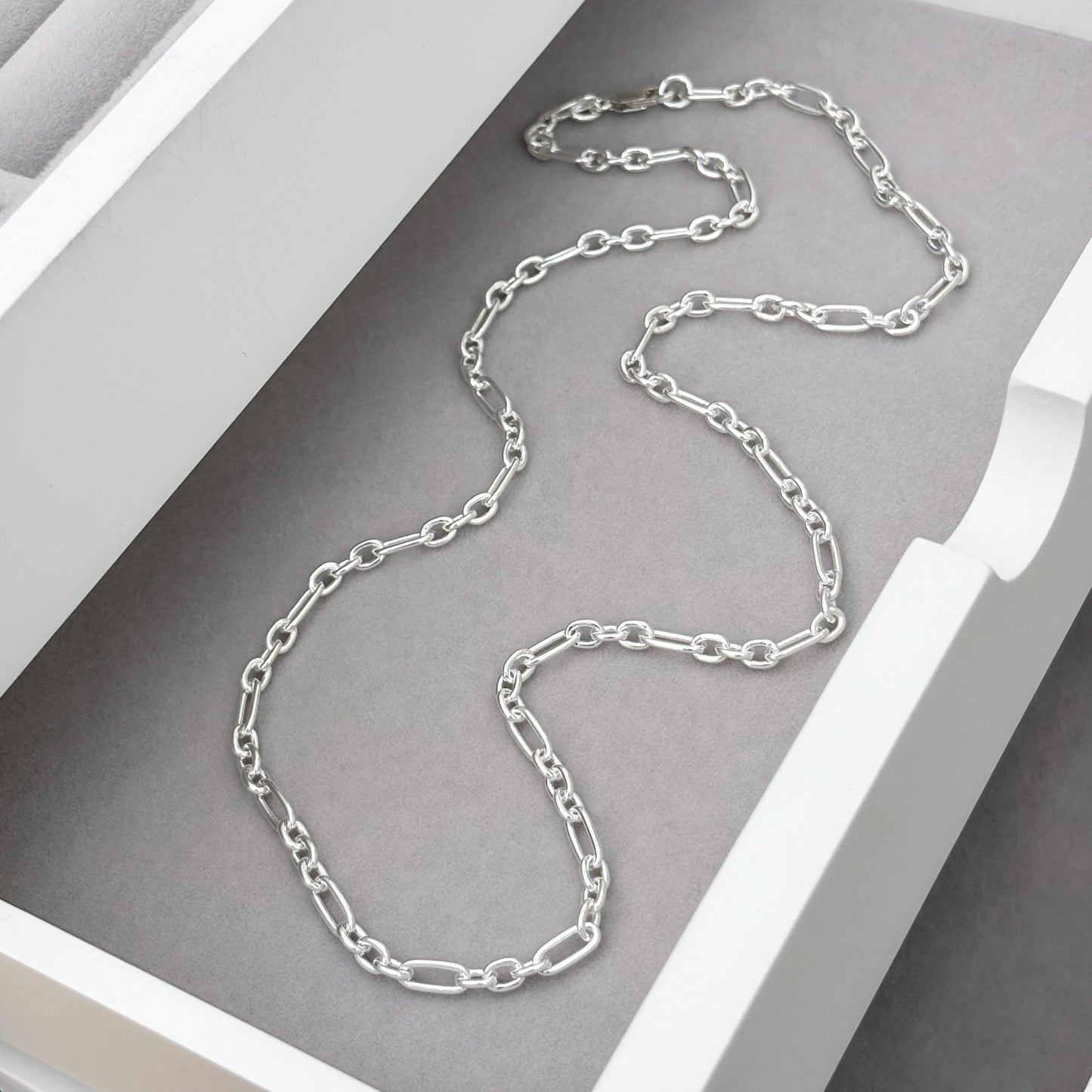 Oxidised or polished sterling silver fetter link chain