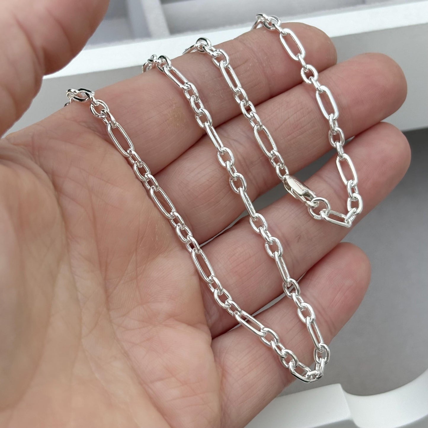 Oxidised or polished sterling silver fetter link chain
