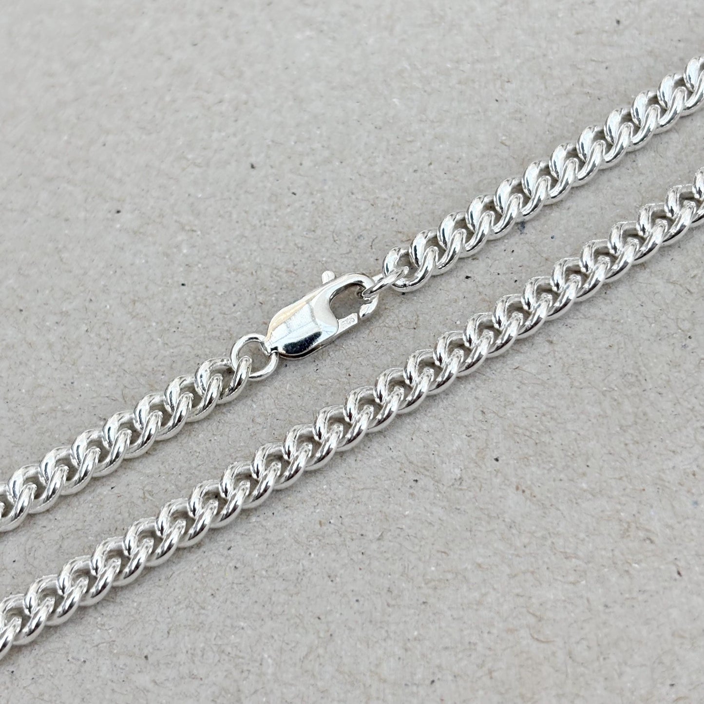 Oxidised or polished sterling silver rounded curb chain