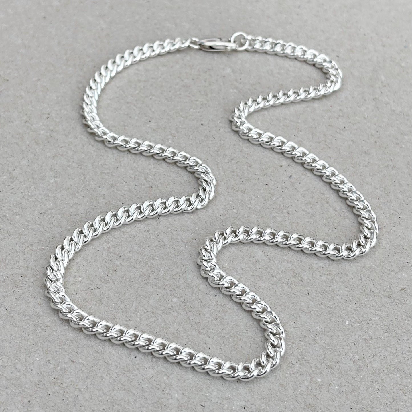 Oxidised or polished sterling silver rounded curb chain