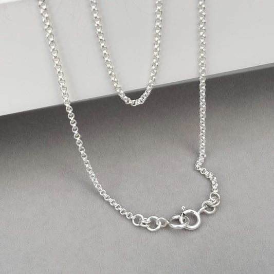 Oxidised or polished sterling silver 2.2mm wide double link belcher chain with two bolt rings