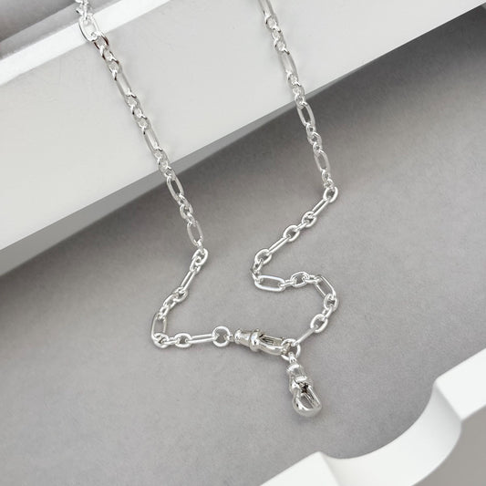 Oxidised or polished sterling silver fetter link chain with two Albert swivel clasps
