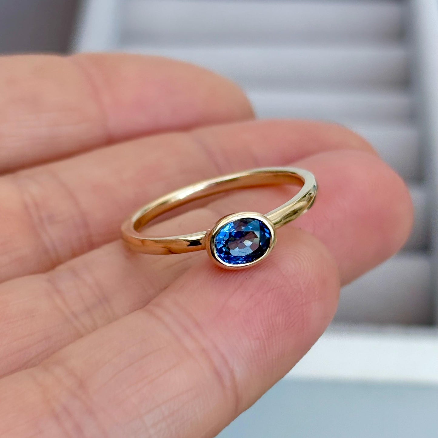 New listing - Handmade 9ct solid yellow gold natural Blue Sapphire ring