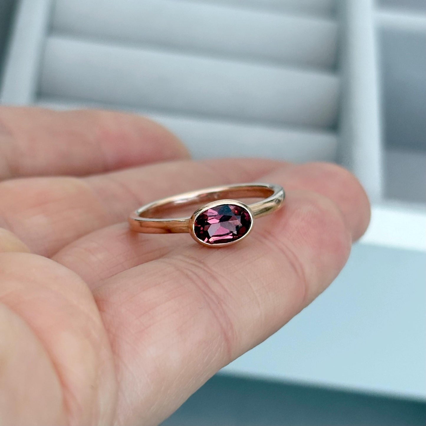 New listing - Handmade 9ct solid rose gold natural Rhodolite Garnet ring