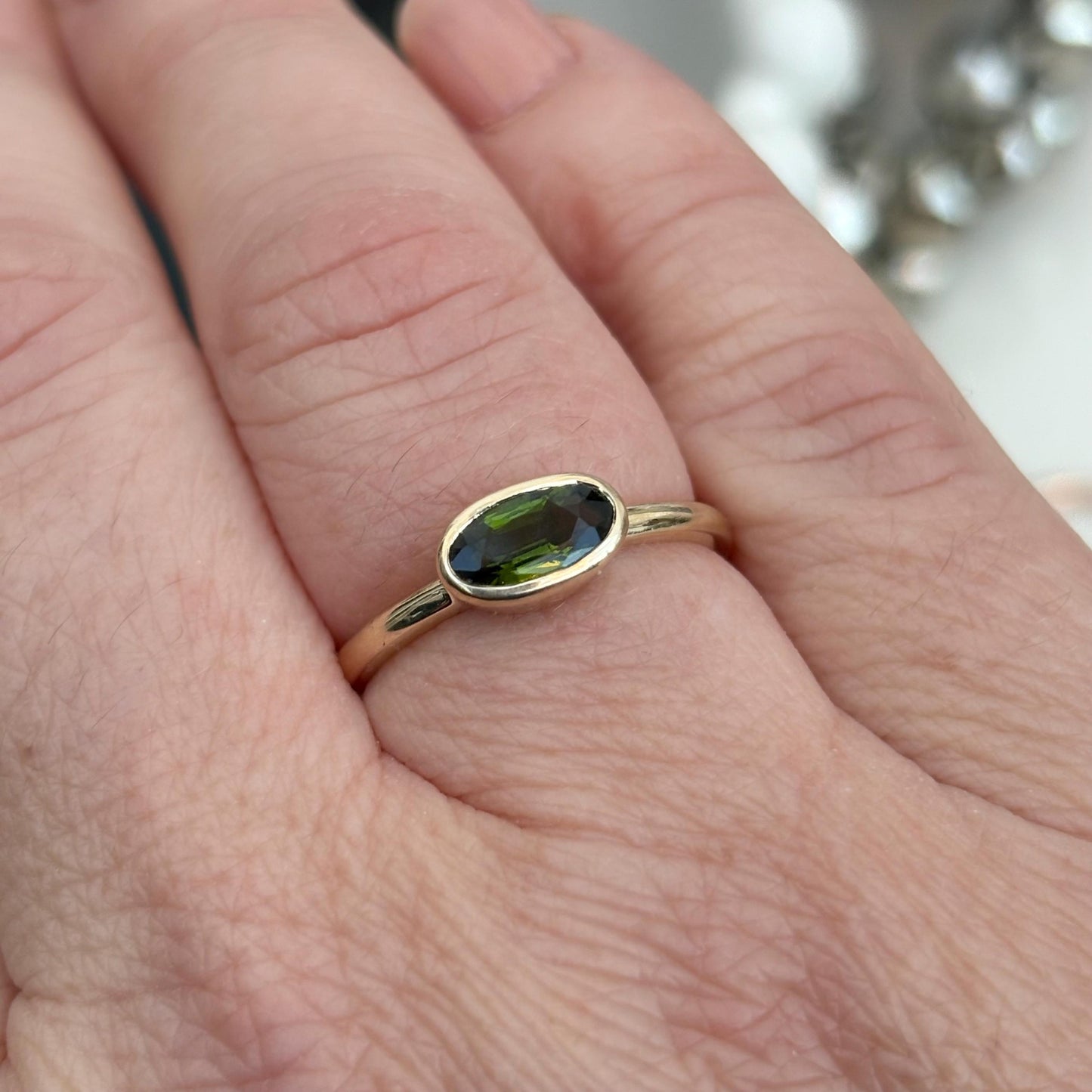 New listing - Handmade 9ct solid yellow gold natural Green Tourmaline ring