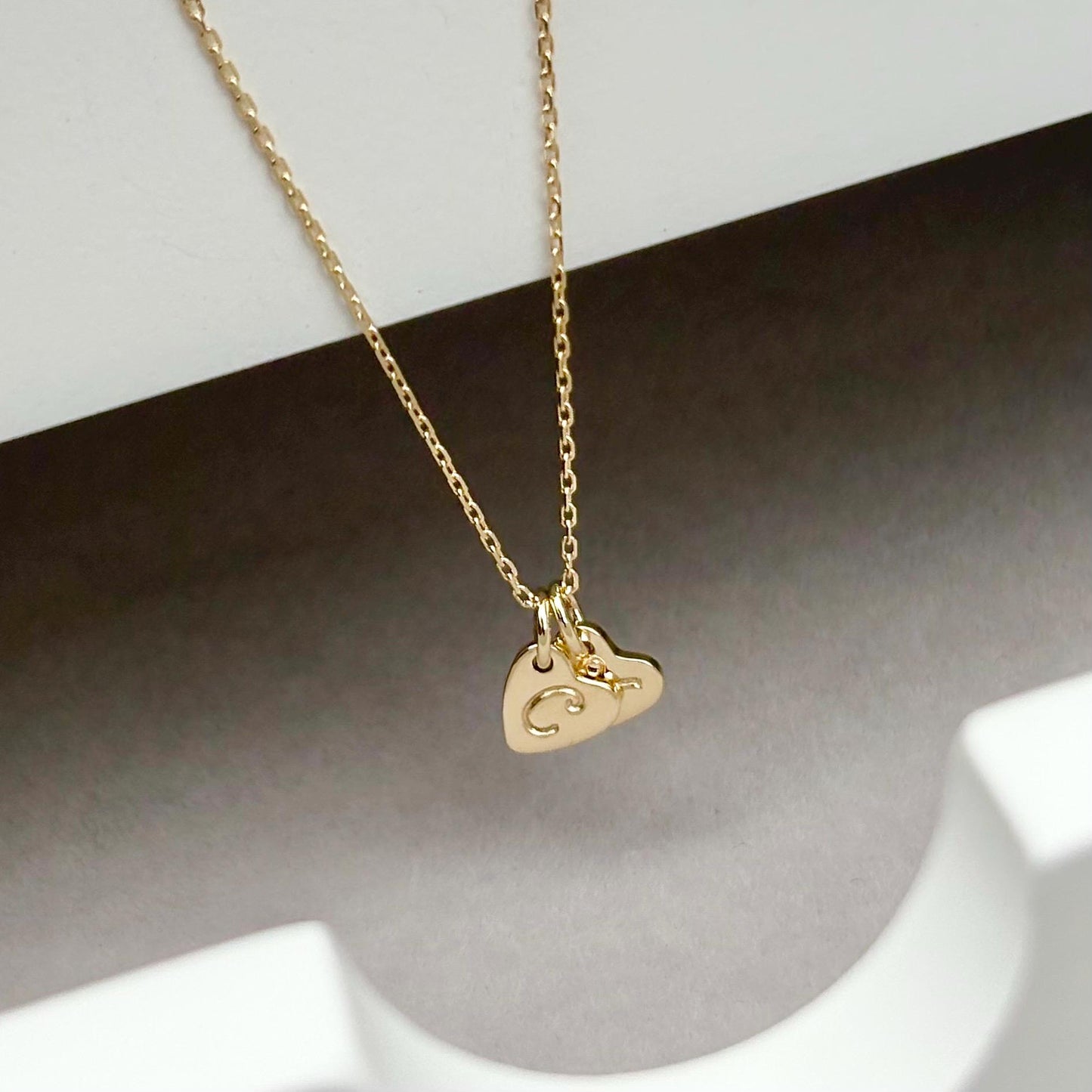 9ct solid yellow gold tiny heart charm pendants and fine chain