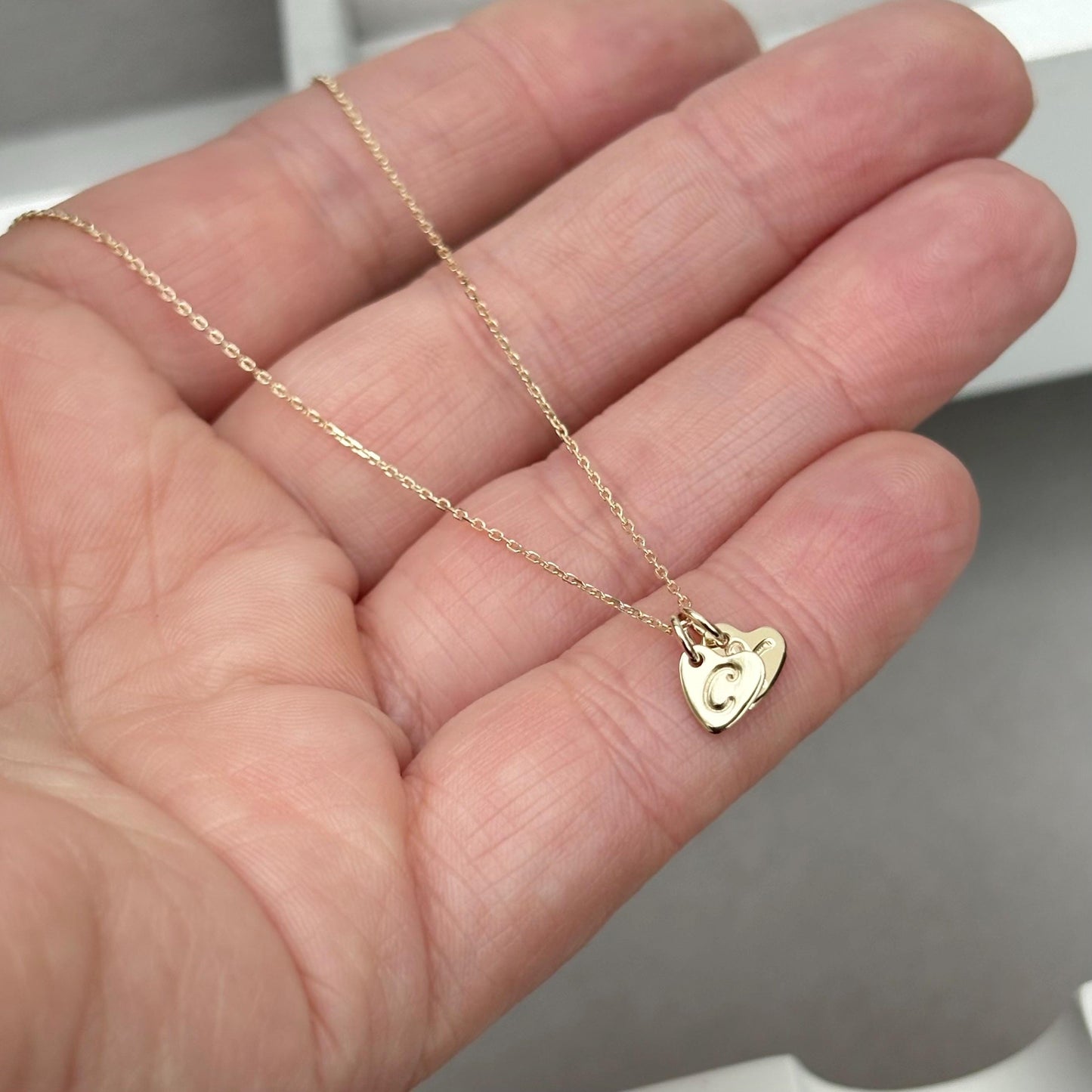 9ct solid yellow gold tiny heart charm pendants and fine chain