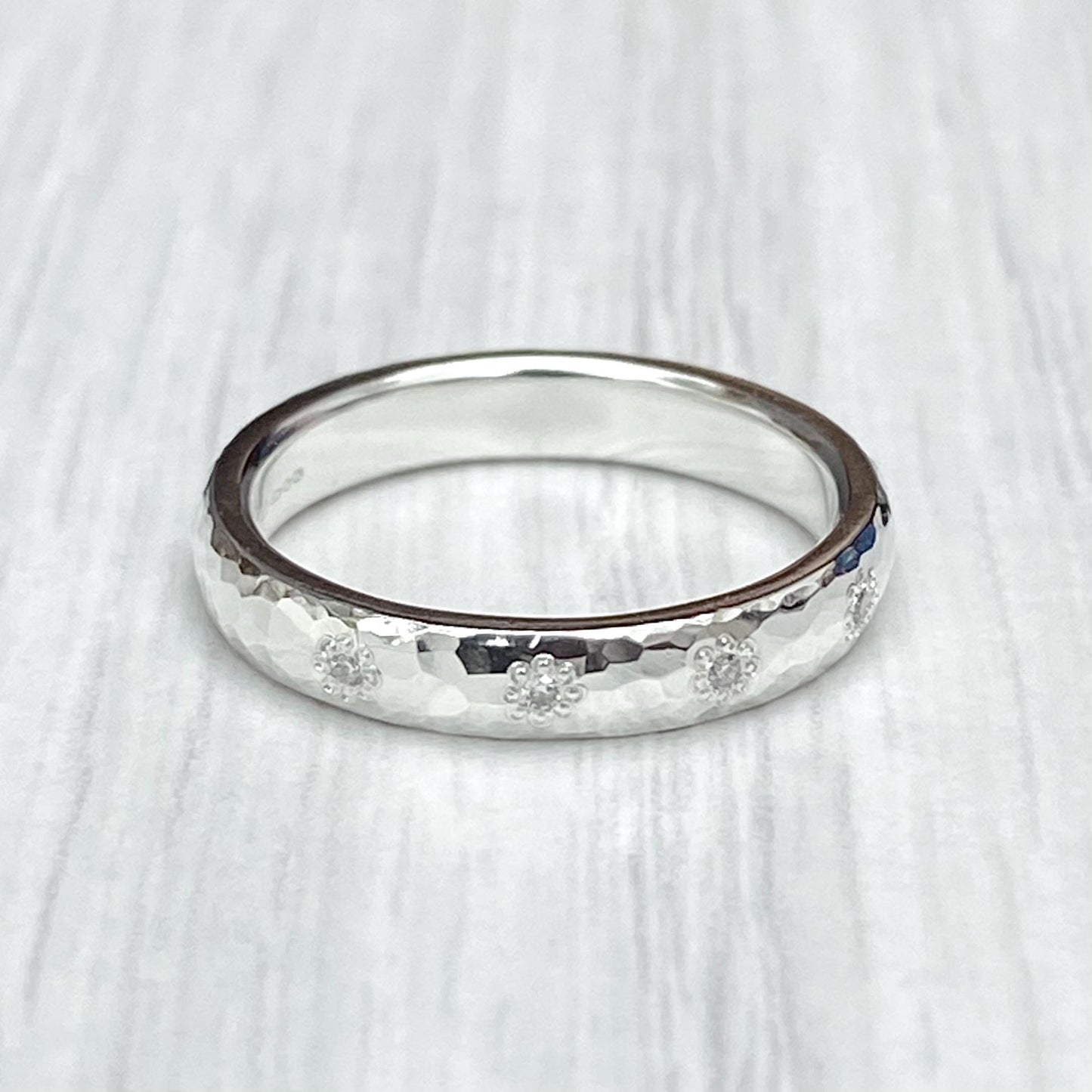New listing - Handmade solid sterling silver tiny flower set detail diamond ring