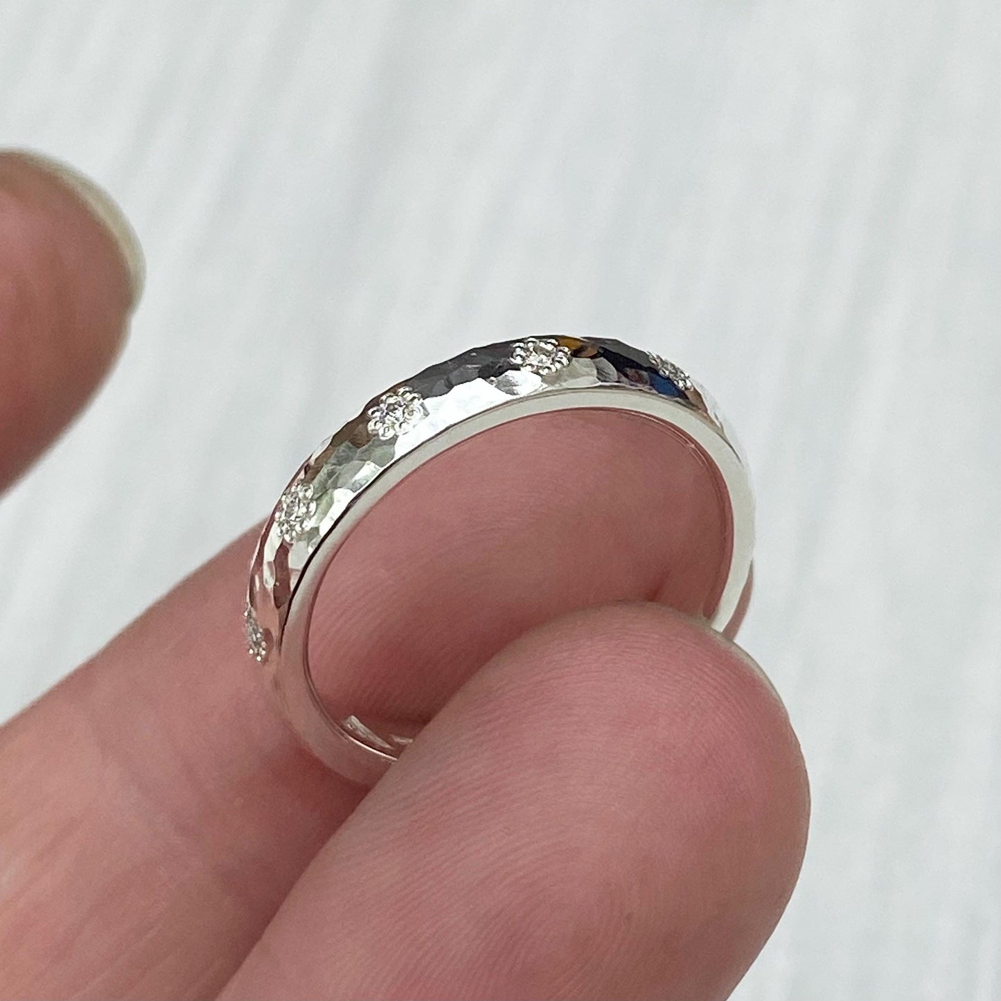 New listing - Handmade solid sterling silver tiny flower set detail diamond ring