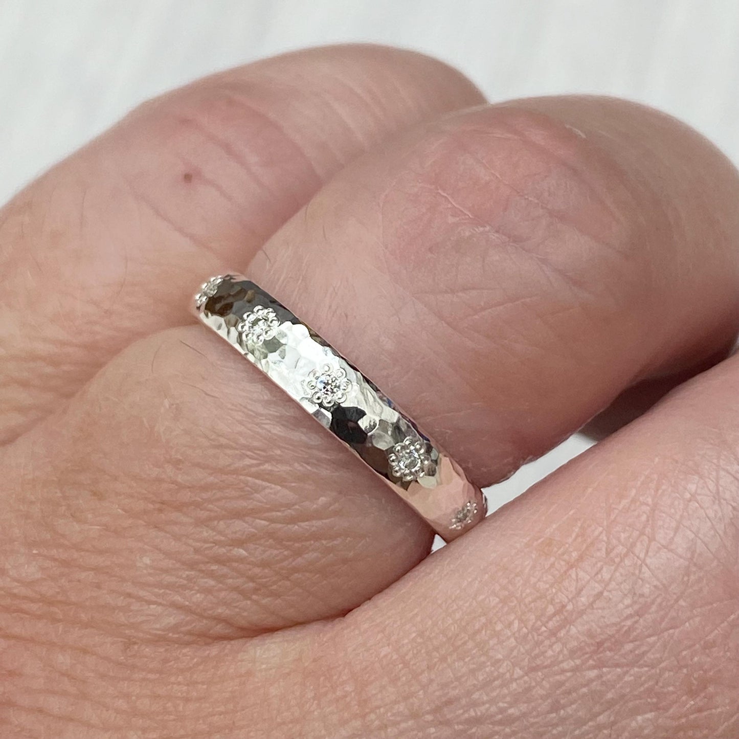 New listing - Handmade solid sterling silver tiny flower set detail diamond ring