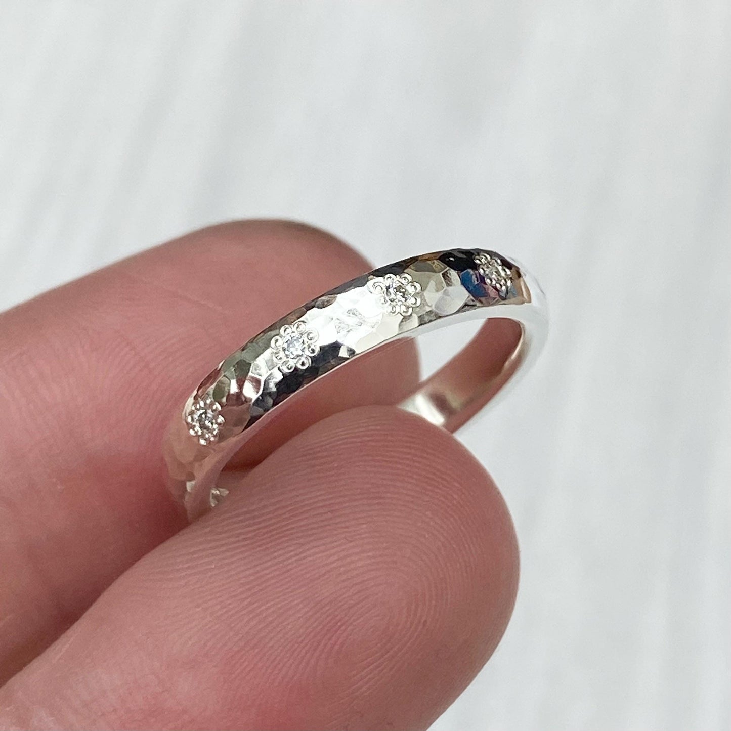 New listing - Handmade solid sterling silver tiny flower set detail diamond ring