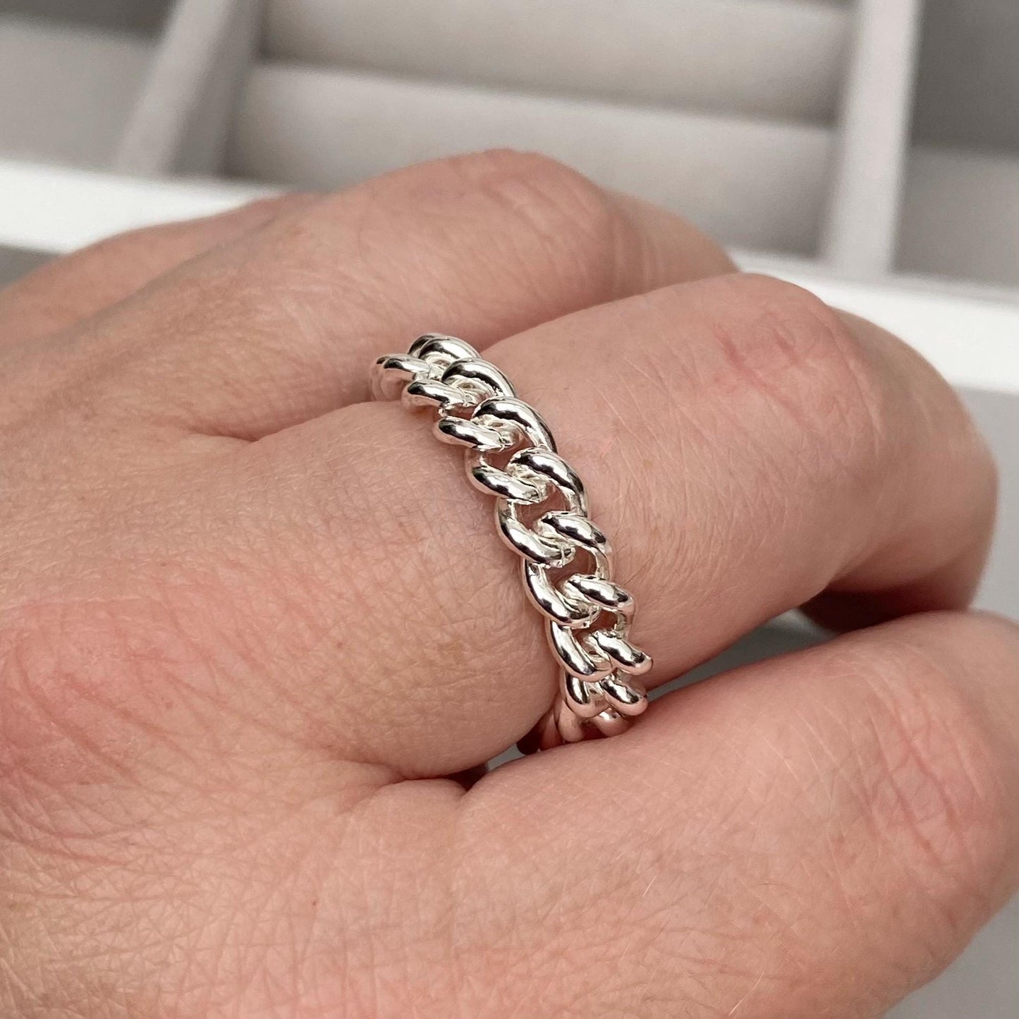 New listing - Solid sterling silver round curb chain ring