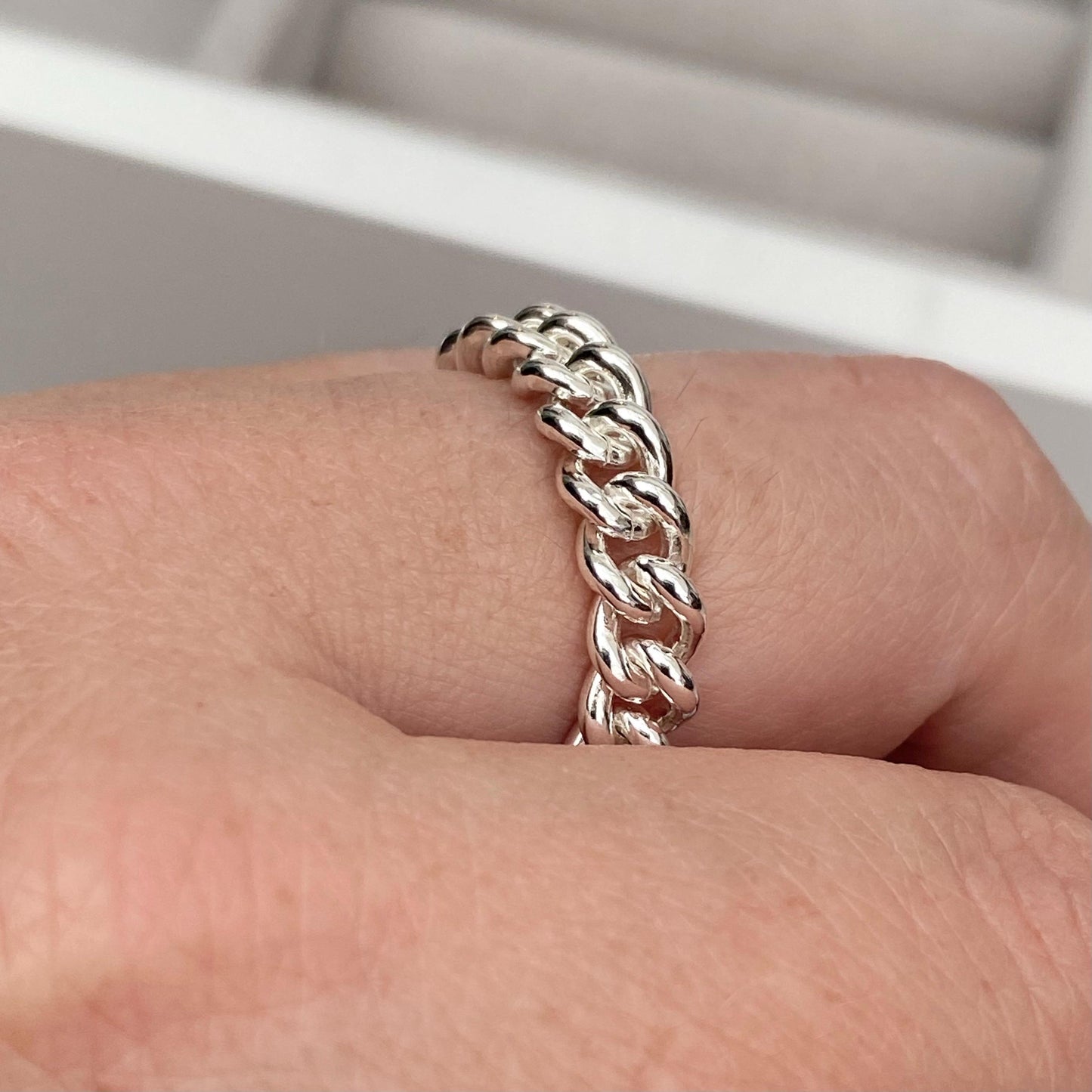 New listing - Solid sterling silver round curb chain ring
