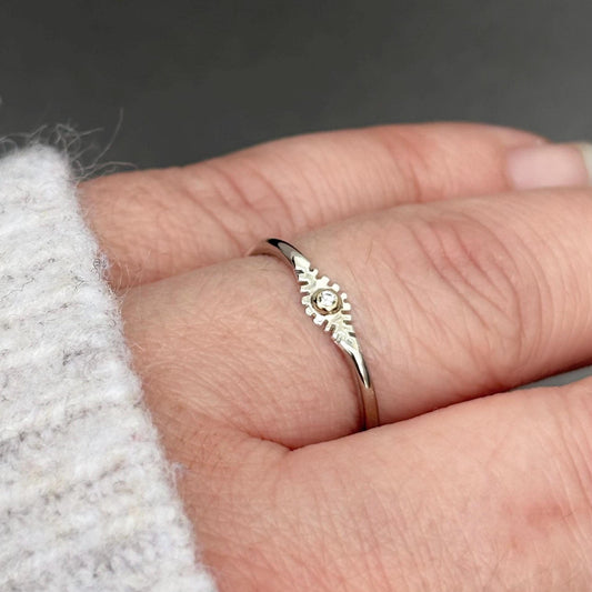 Handmade solid sterling silver dainty evil eye design gold set diamond signet ring