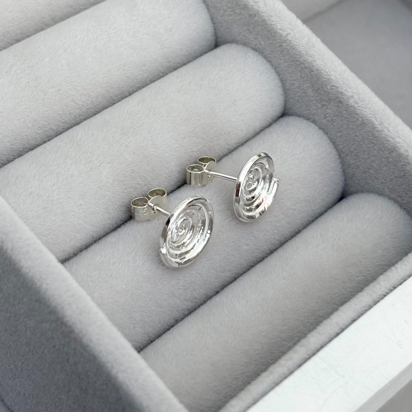 Sample sale - Handmade sterling silver rustic swirl spiral stud earrings