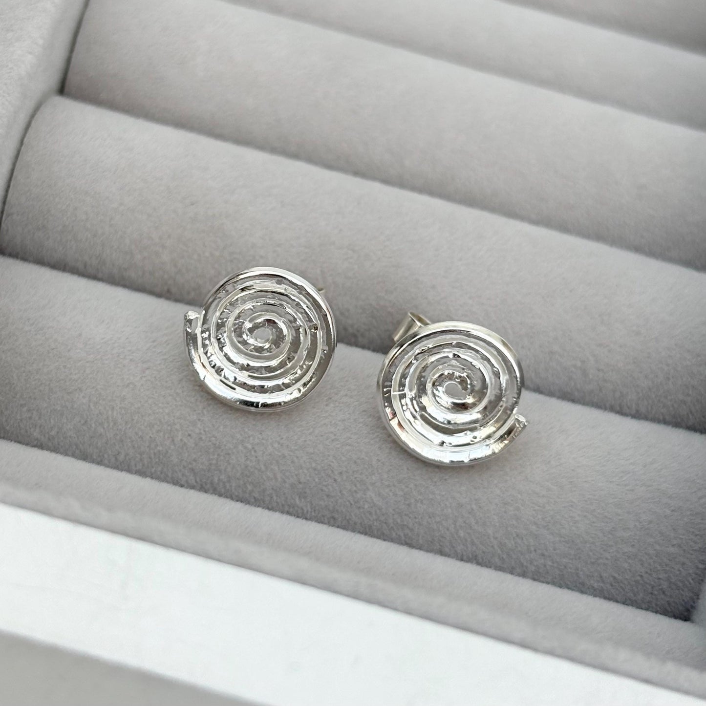Sample sale - Handmade sterling silver rustic swirl spiral stud earrings
