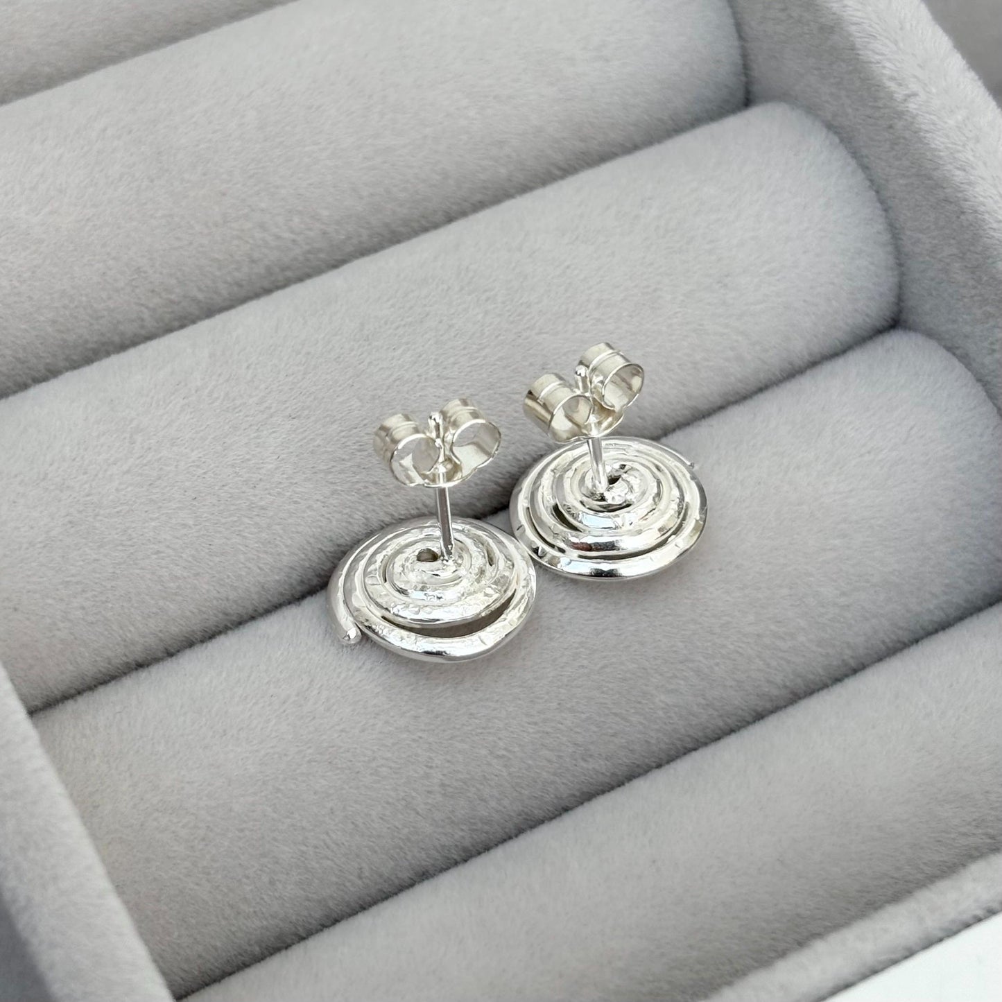 Sample sale - Handmade sterling silver rustic swirl spiral stud earrings