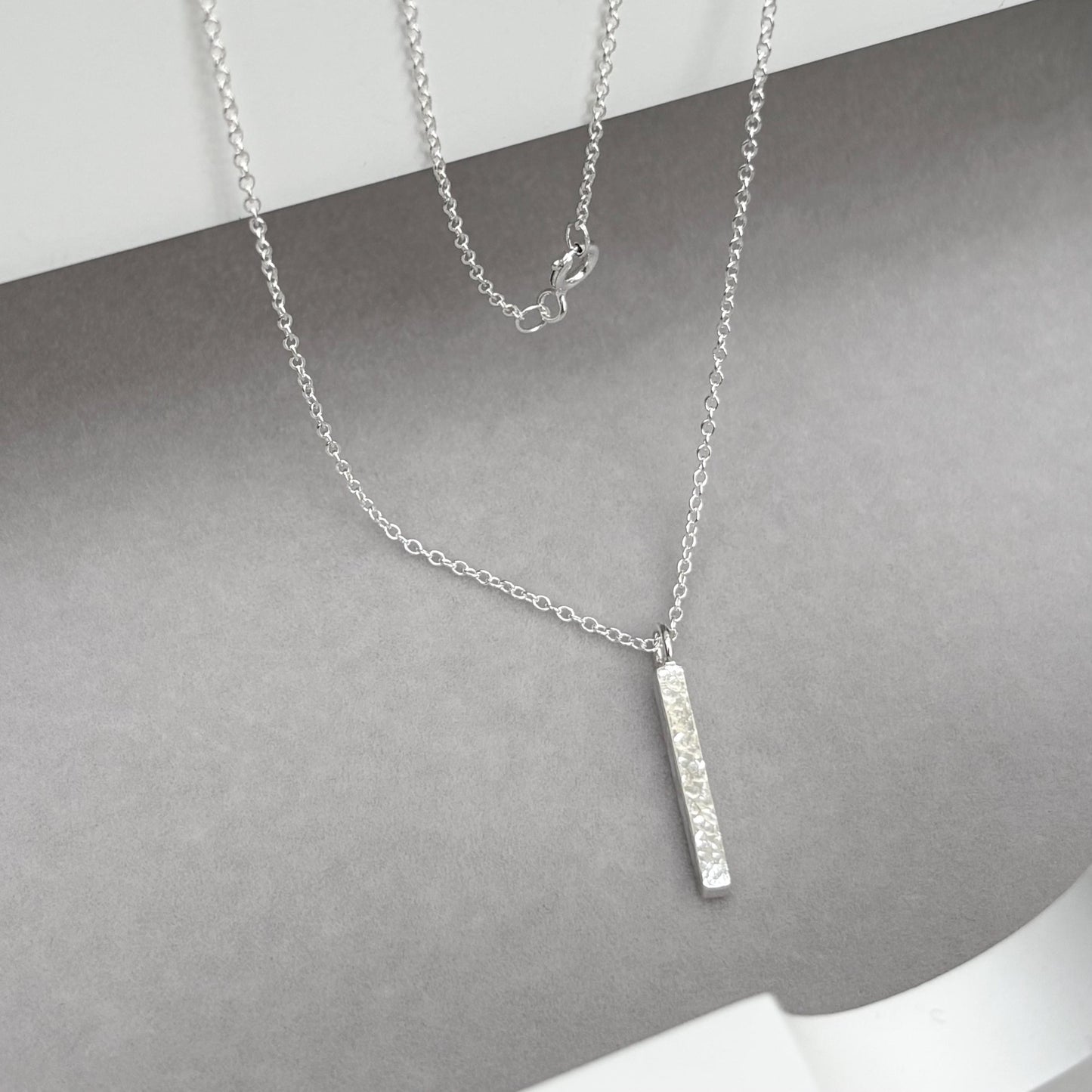 New listing - Handmade solid sterling silver hammered ingot bar charm pendant on a trace chain