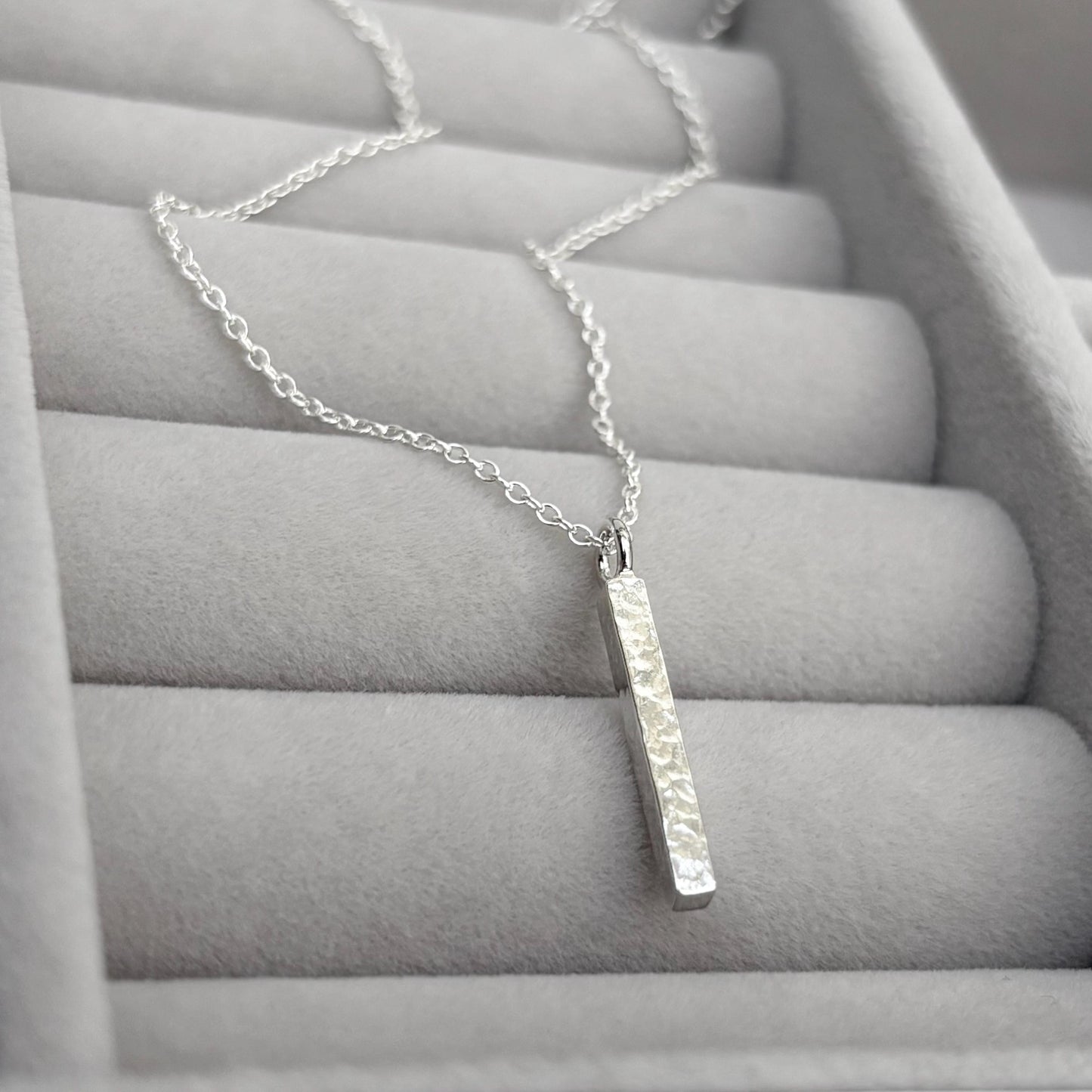 New listing - Handmade solid sterling silver hammered ingot bar charm pendant on a trace chain