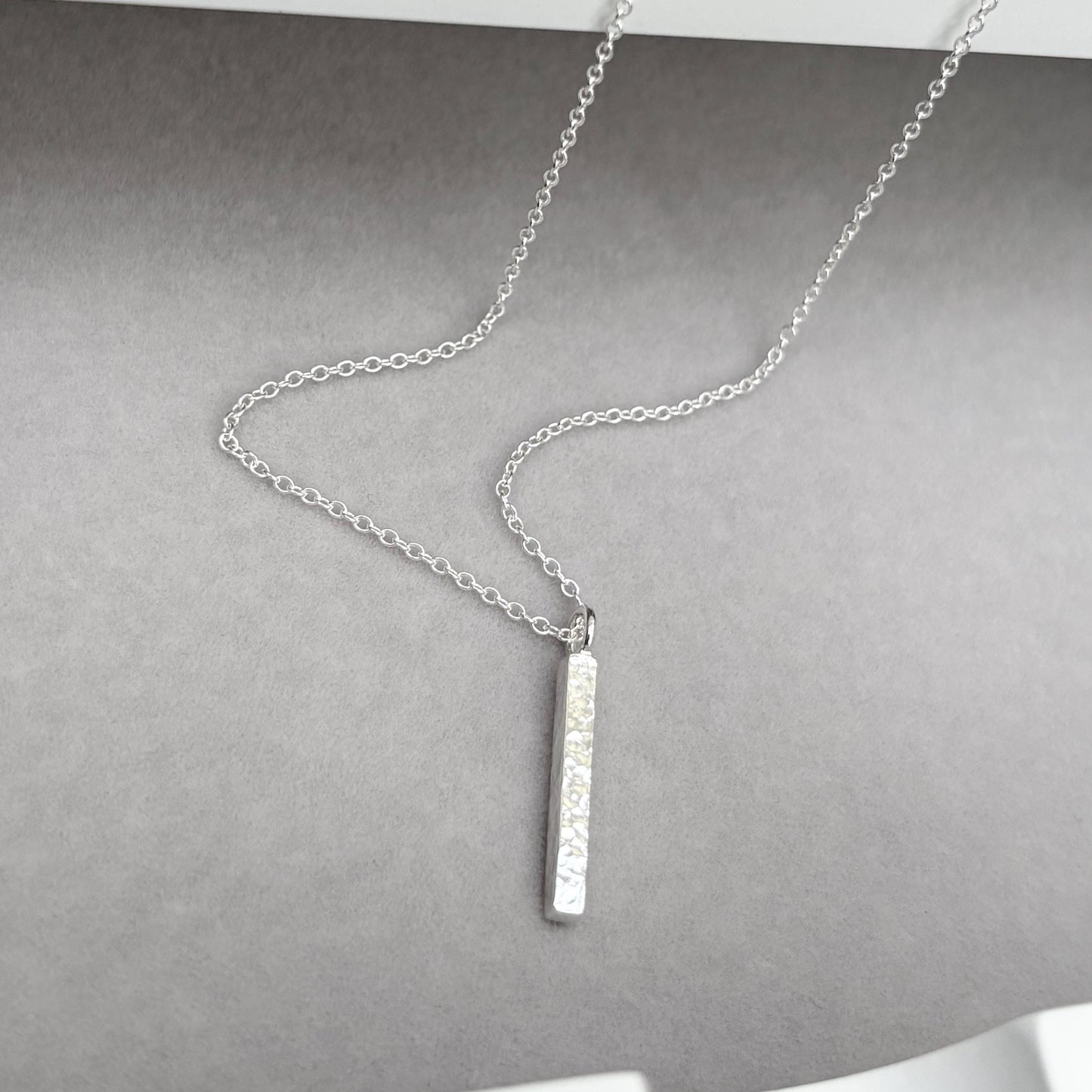 New listing - Handmade solid sterling silver hammered ingot bar charm pendant on a trace chain