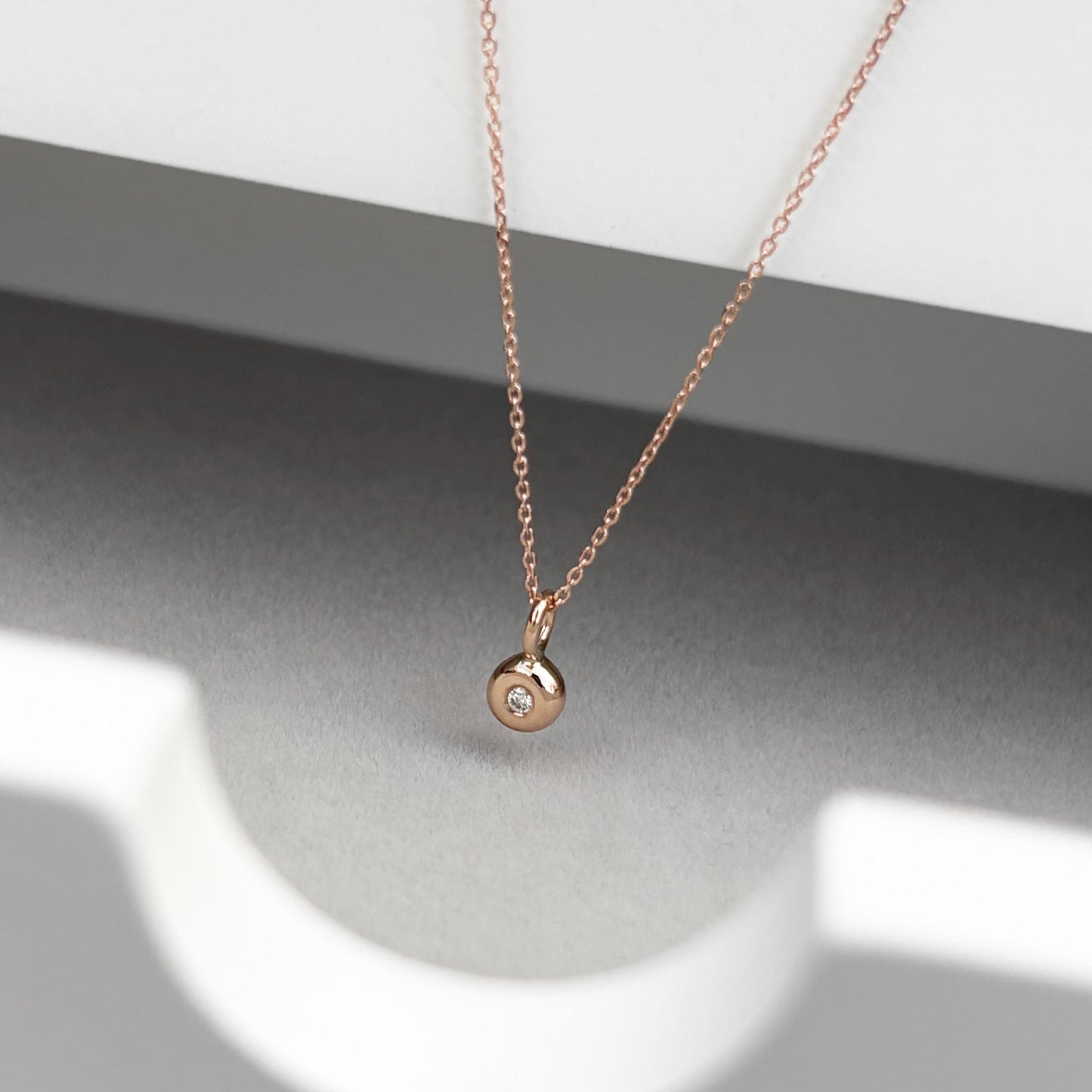 New listing - Handmade solid 9ct rose gold teeny tiny diamond nugget charm pendant on a fine filed trace chain
