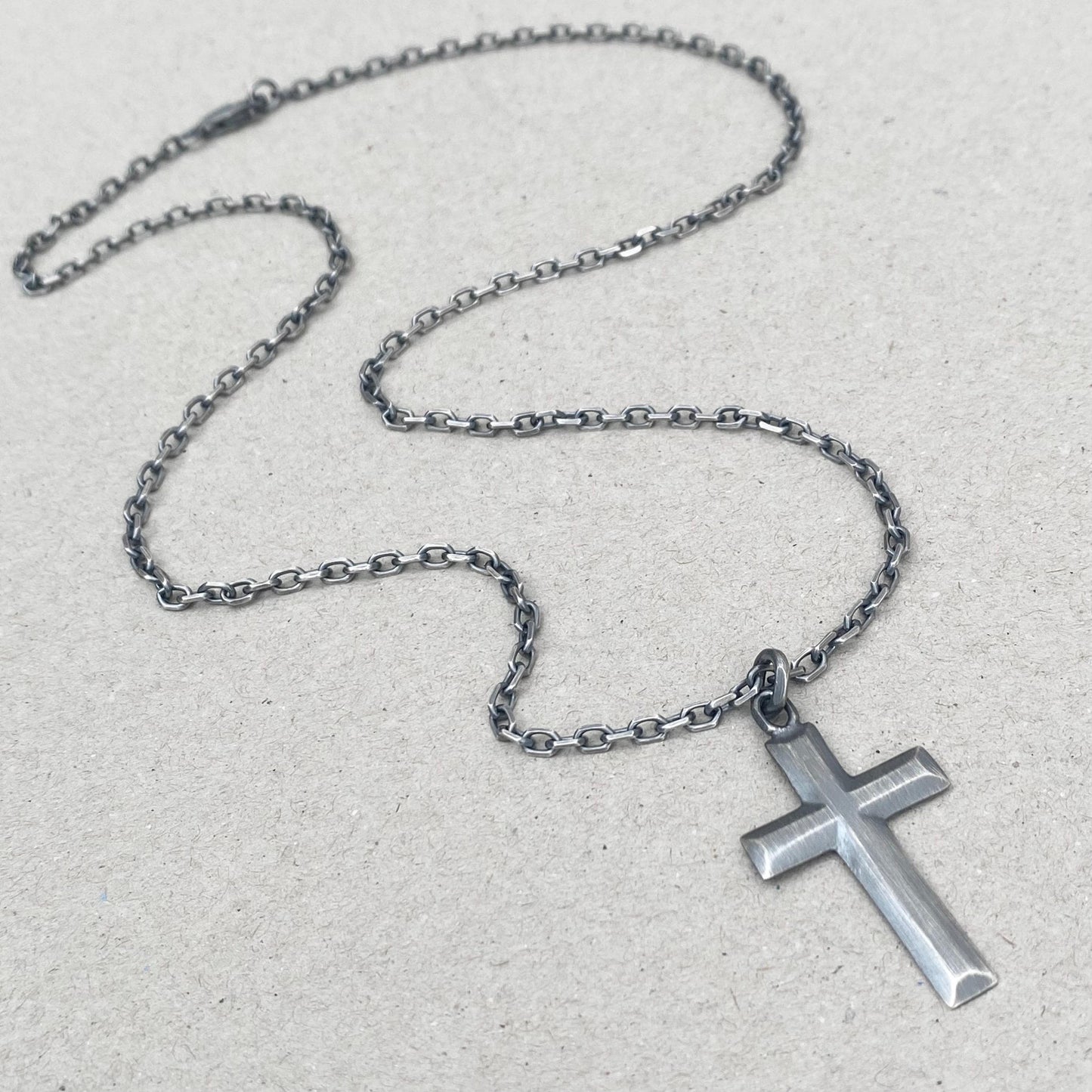 Sample sale - Oxidised solid sterling silver unique large cross pendant and on a diamond cut trace chain