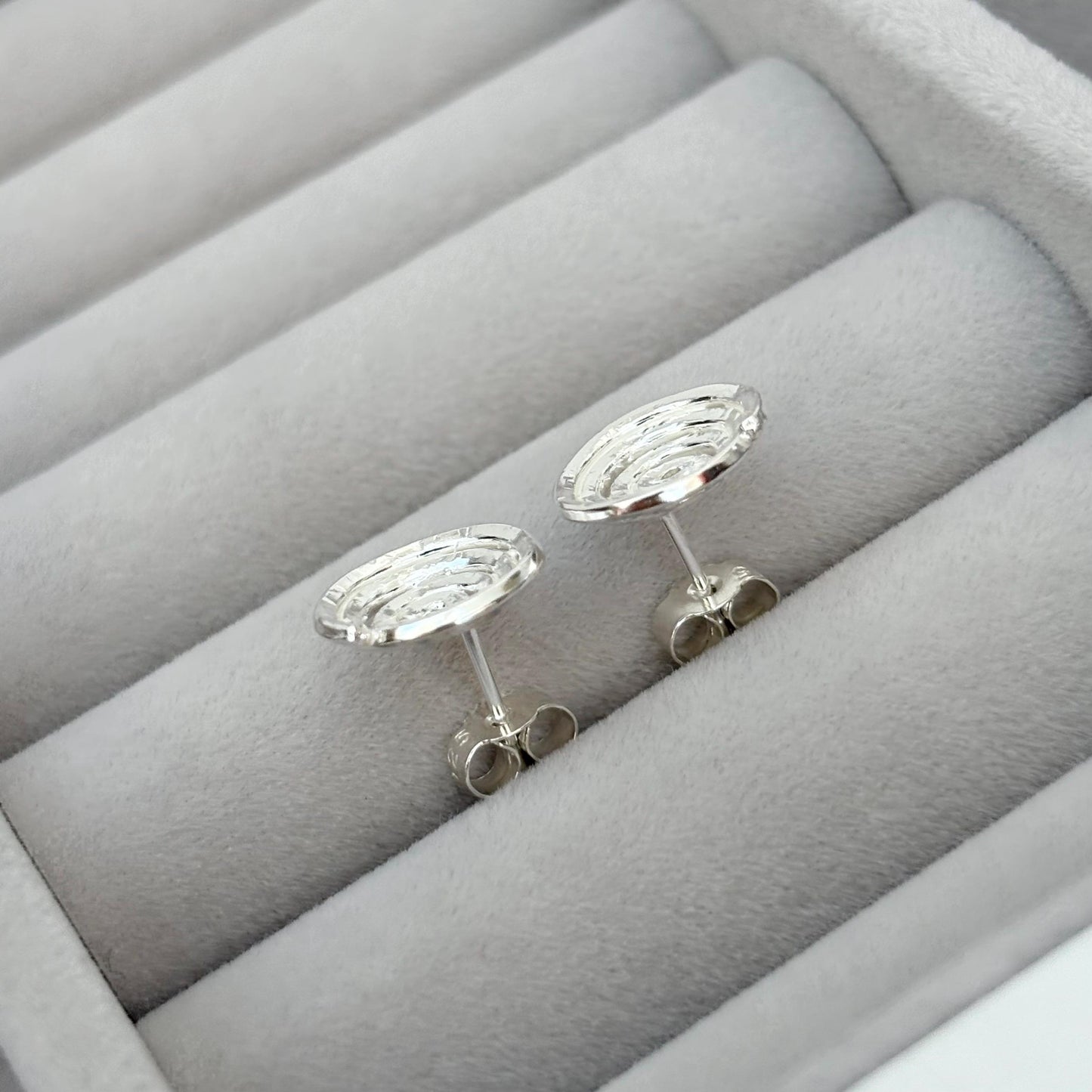 Sample sale - Handmade sterling silver rustic swirl spiral stud earrings