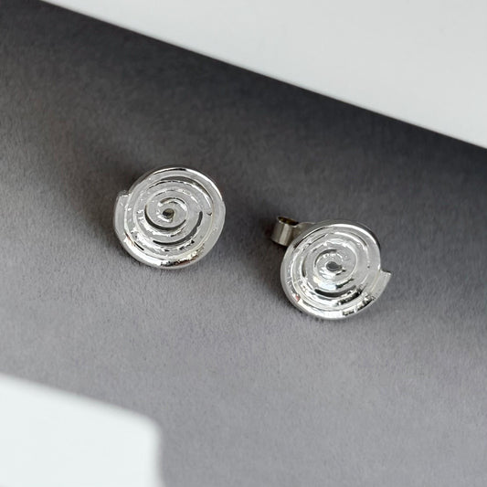 Sample sale - Handmade sterling silver rustic swirl spiral stud earrings