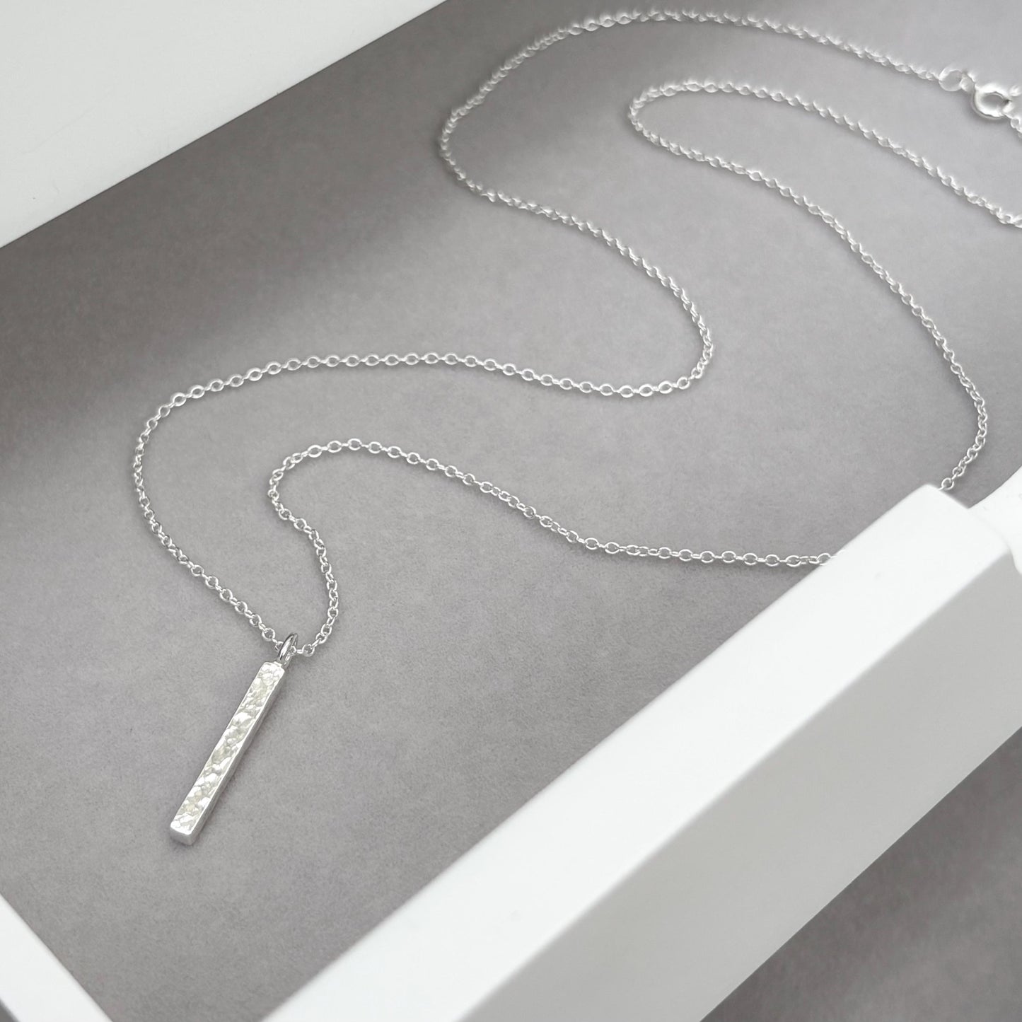New listing - Handmade solid sterling silver hammered ingot bar charm pendant on a trace chain