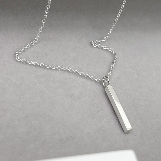 Handmade solid sterling silver ingot bar charm pendant on a trace chain
